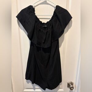 Zara Black Off-Shoulder Romper with Ruffle Collar